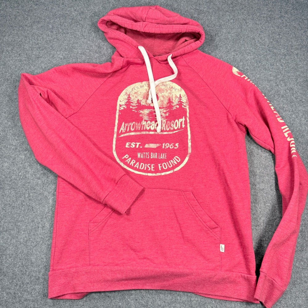 Blue 84 Arrowhead Resort Watts Bar Lake Hoodie Cardinal Red Raglan Sweatshirt L